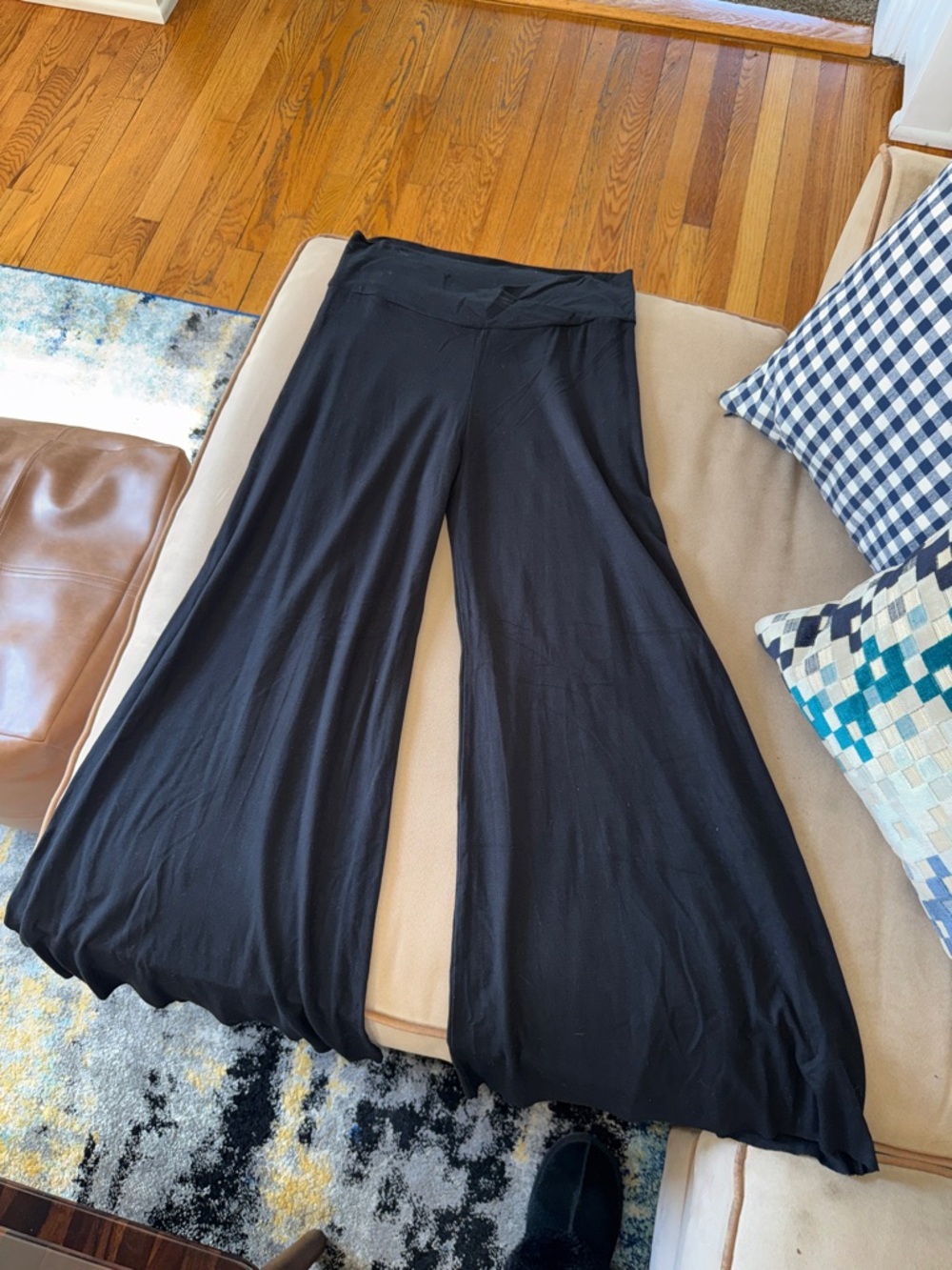 Black Wide-Leg Palazzo Pants with Fold-Over Waistband